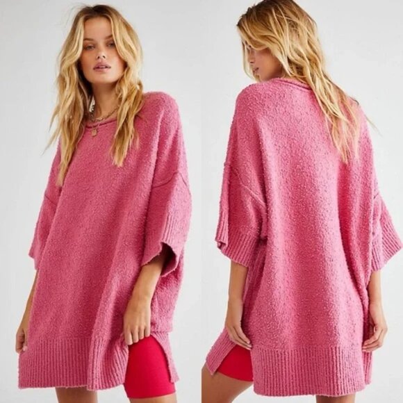 Free People Sweaters - free people | yorkie tee boucle textured oversized short sleeve pink sweater
